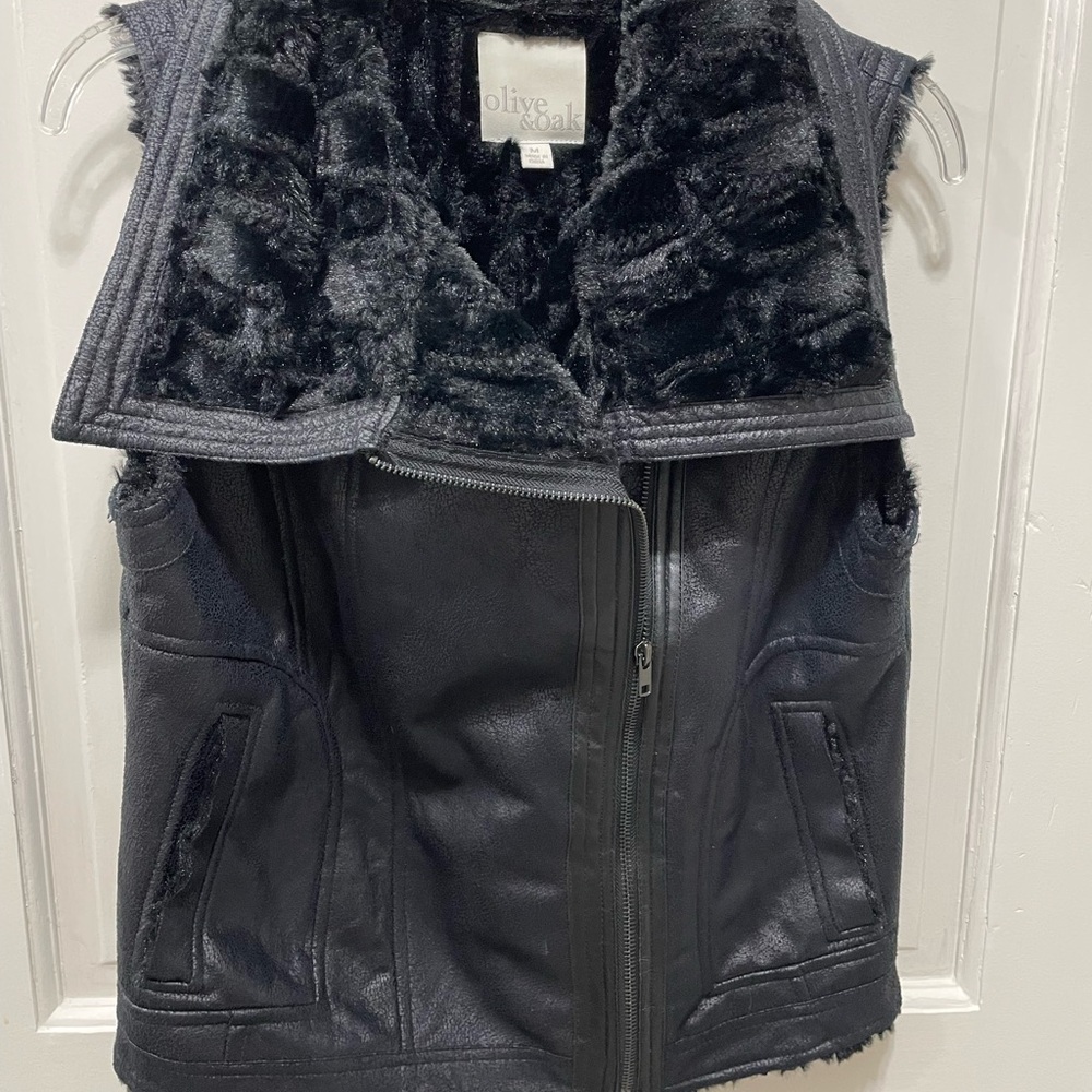 Olive & Oak Black Faux Leather and Fur Vest